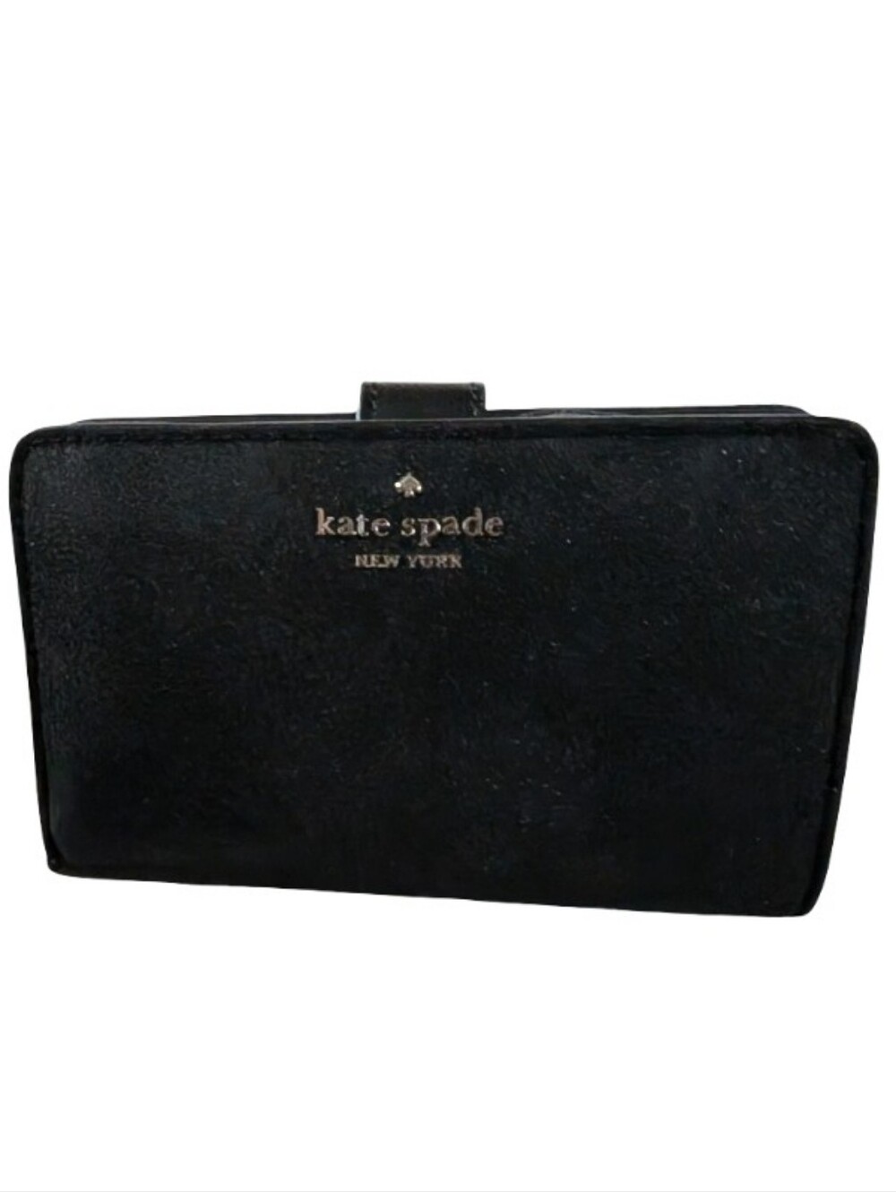 Kate Spade Black Leather Compact Wallet Purse Hand Held Medium Bifold Sparkly